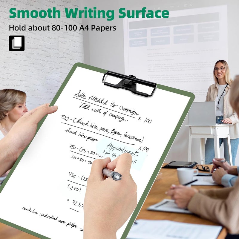 FRETONBA Clipboard with Pen Holder, 2 Pack Plastic Clipboard with Low Profile Metal Clip, Hanging Clip Boards Holds 8.5x11 Inch Papers, Standard A4 Letter Size Clip Boards for Offices & School, Green - Image 4